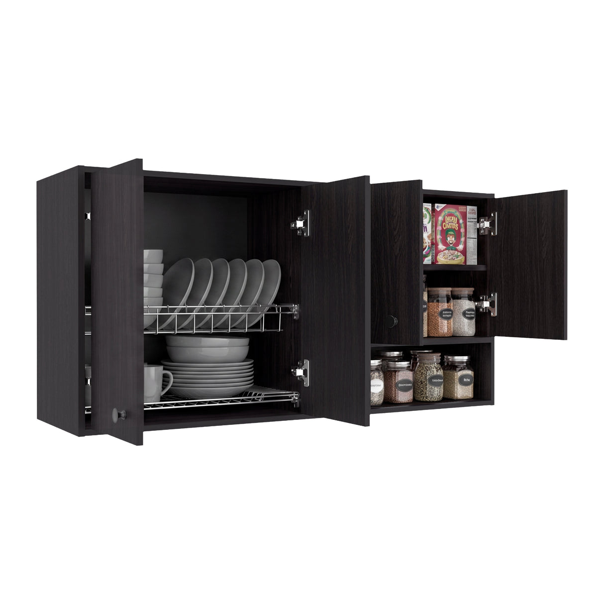 Mueble Superior de Cocina Napoles Wengue 120x60cm con Cuatro Puertas y con Locero