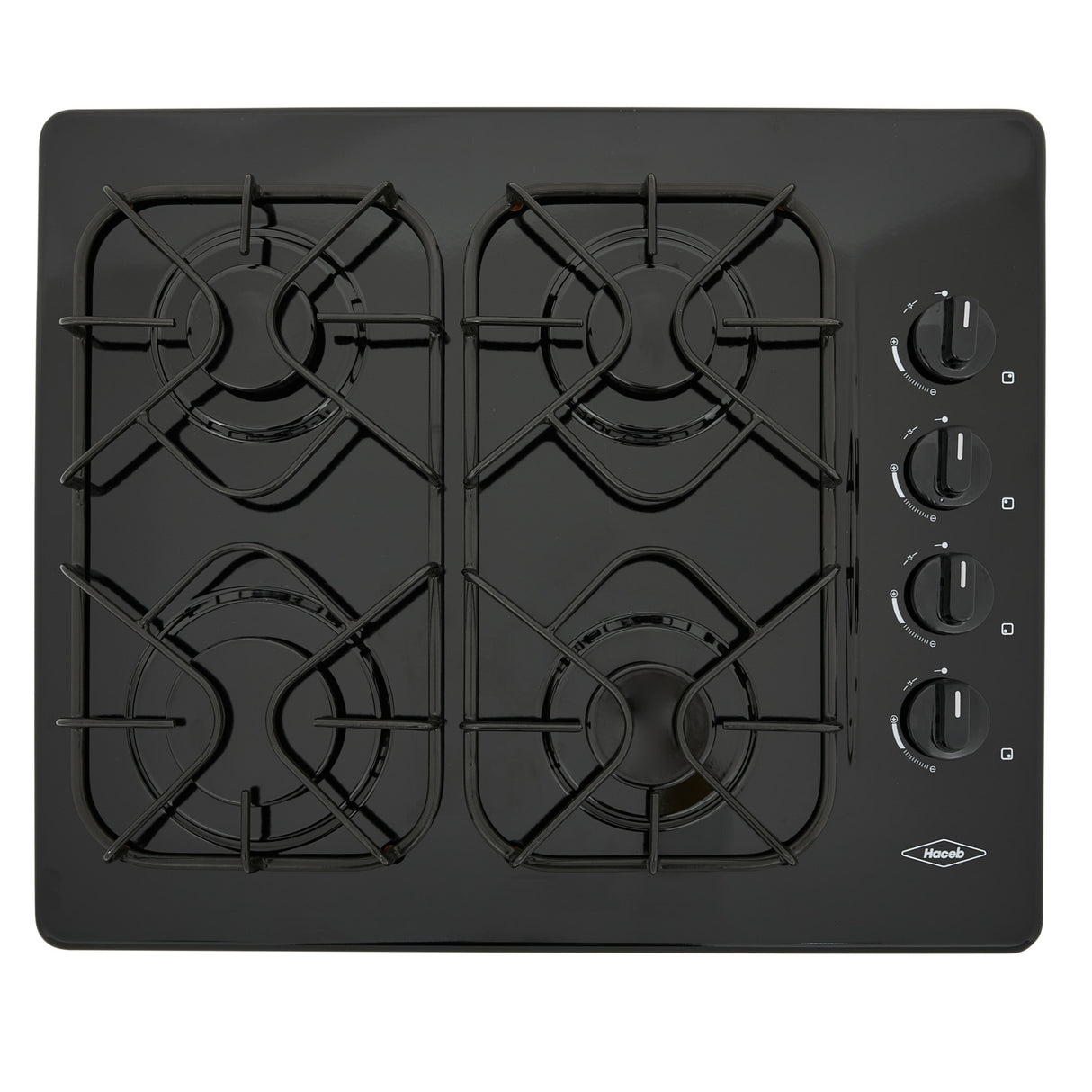 Estufa de Empotrar Haceb Esmaltada Negro 60x51cm 110 Voltios para Gas Natural con Cuatro Quemadores