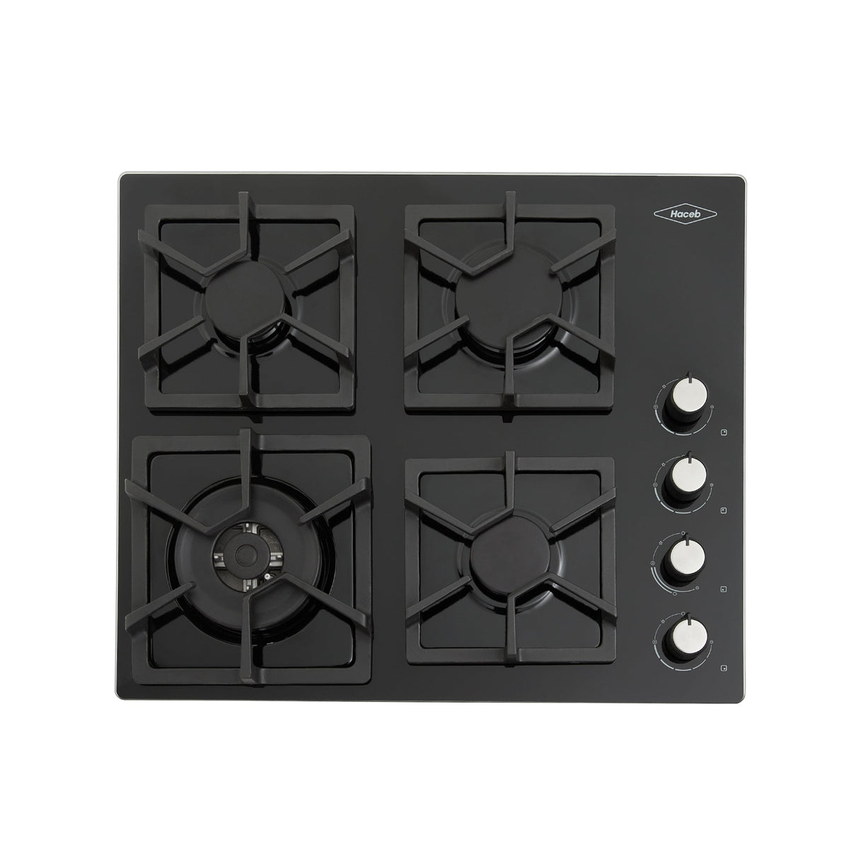 Estufa de Empotrar Haceb Tandoori Cristal Negro 60x51cm 110 Voltios para Gas Natural con Cuatro Quemadores