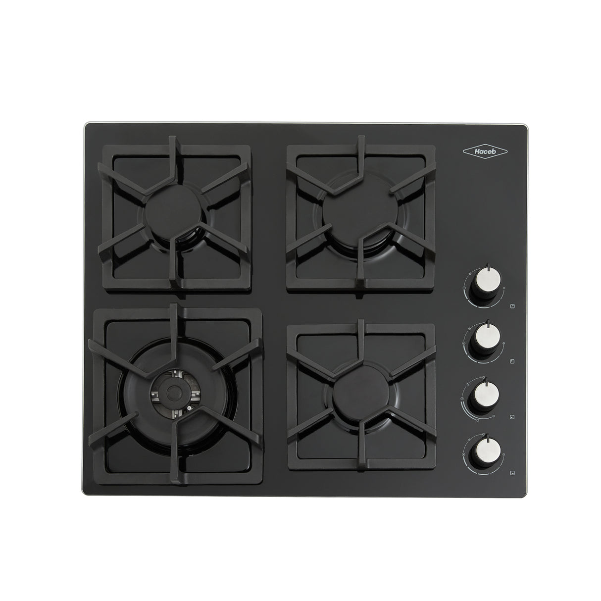 Estufa de Empotrar Haceb Tandoori Cristal Negro 60x51cm 110 Voltios para Gas Natural con Cuatro Quemadores