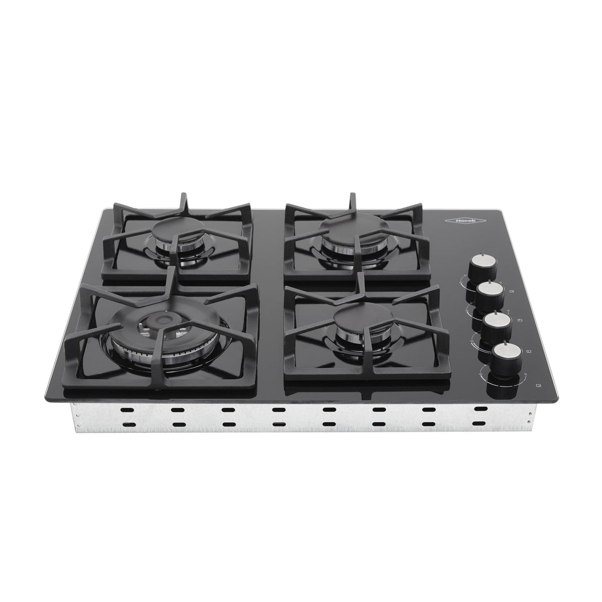 Estufa de Empotrar Haceb Tandoori Cristal Negro 60x51cm 110 Voltios para Gas Natural con Cuatro Quemadores