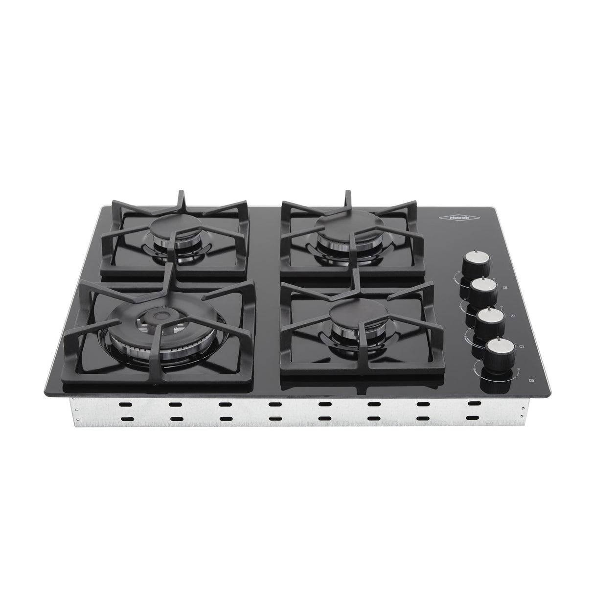 Estufa de Empotrar Haceb Tandoori Cristal Negro 60x51cm 110 Voltios para Gas Natural con Cuatro Quemadores