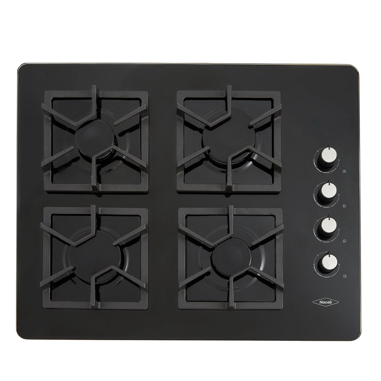 Estufa de Empotrar Haceb Tandoori Cristal Negro 66x54cm 110 Voltios para Gas Natural con Cuatro Quemadores