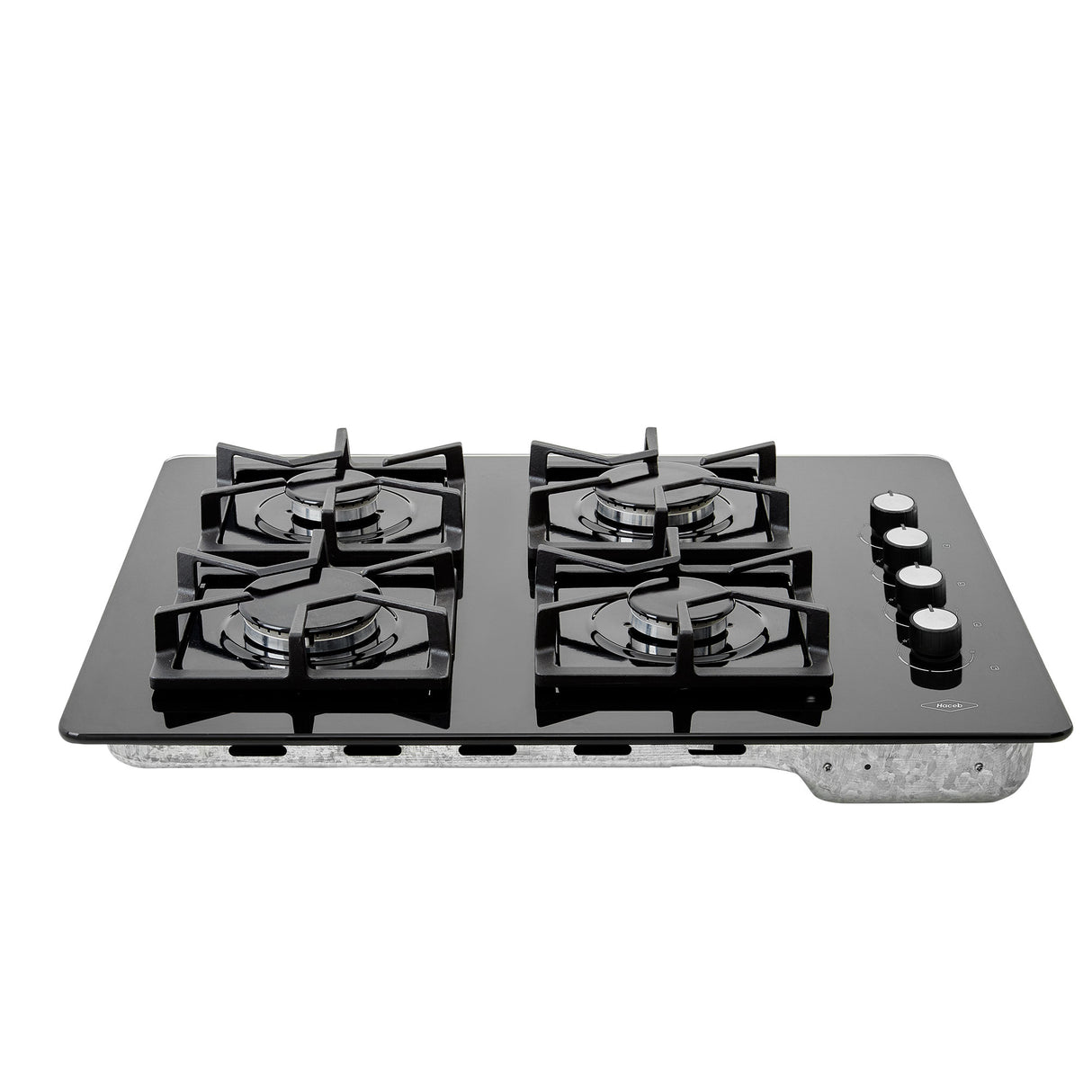 Estufa de Empotrar Haceb Tandoori Cristal Negro 66x54cm 110 Voltios para Gas Natural con Cuatro Quemadores