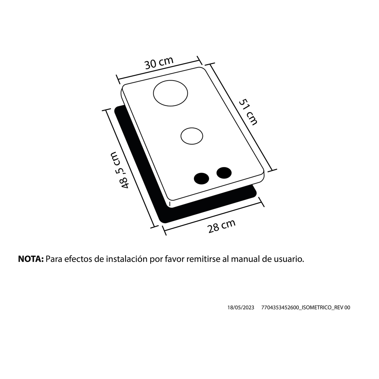Estufa de Empotrar Haceb Inox 30x51cm 110 Voltios para Gas Natural con Dos Quemadores
