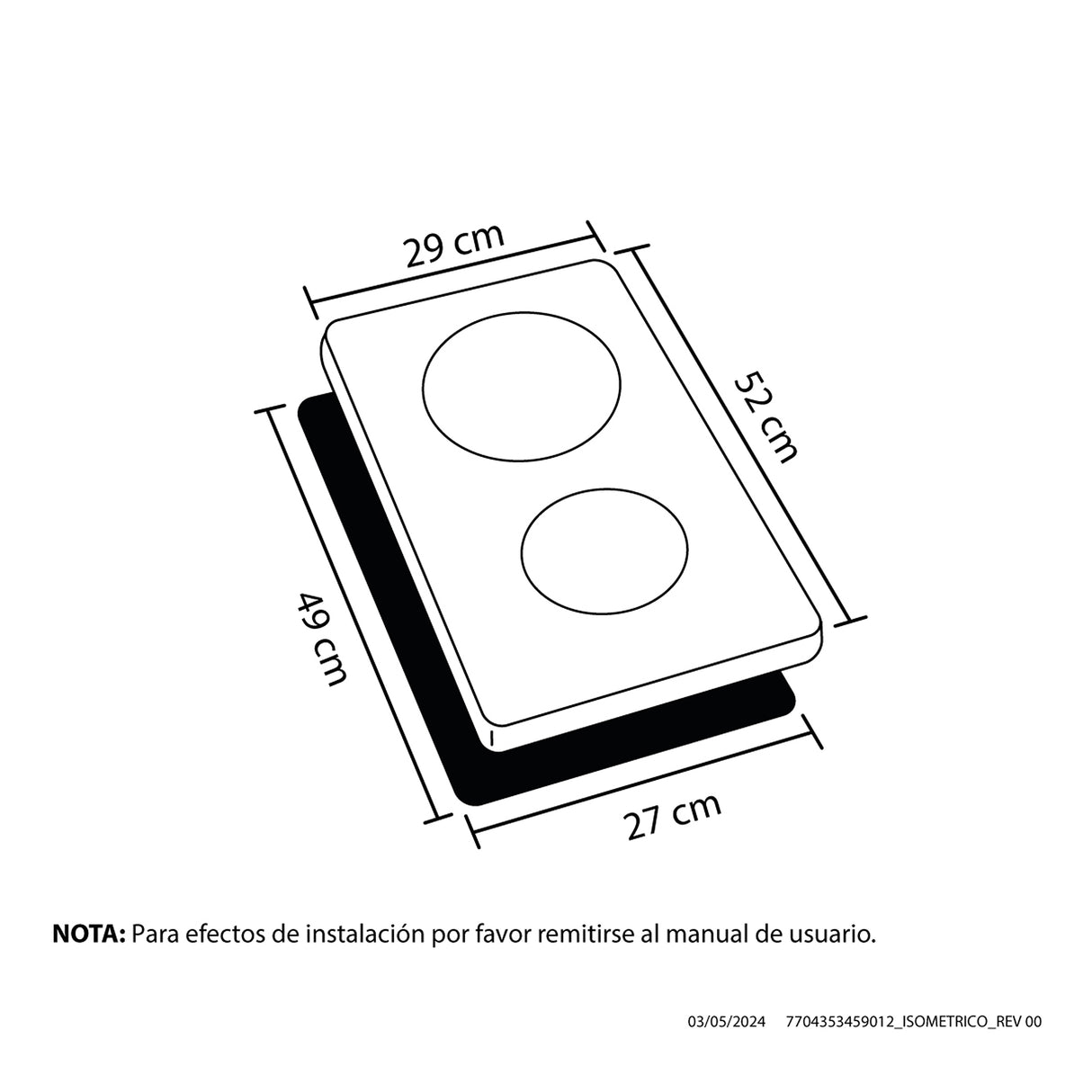 Estufa de Vitrocerámica para Empotrar Haceb Negro 29x52cm 220 Voltios para Electrico con Dos Quemadores y con Pantalla Digital