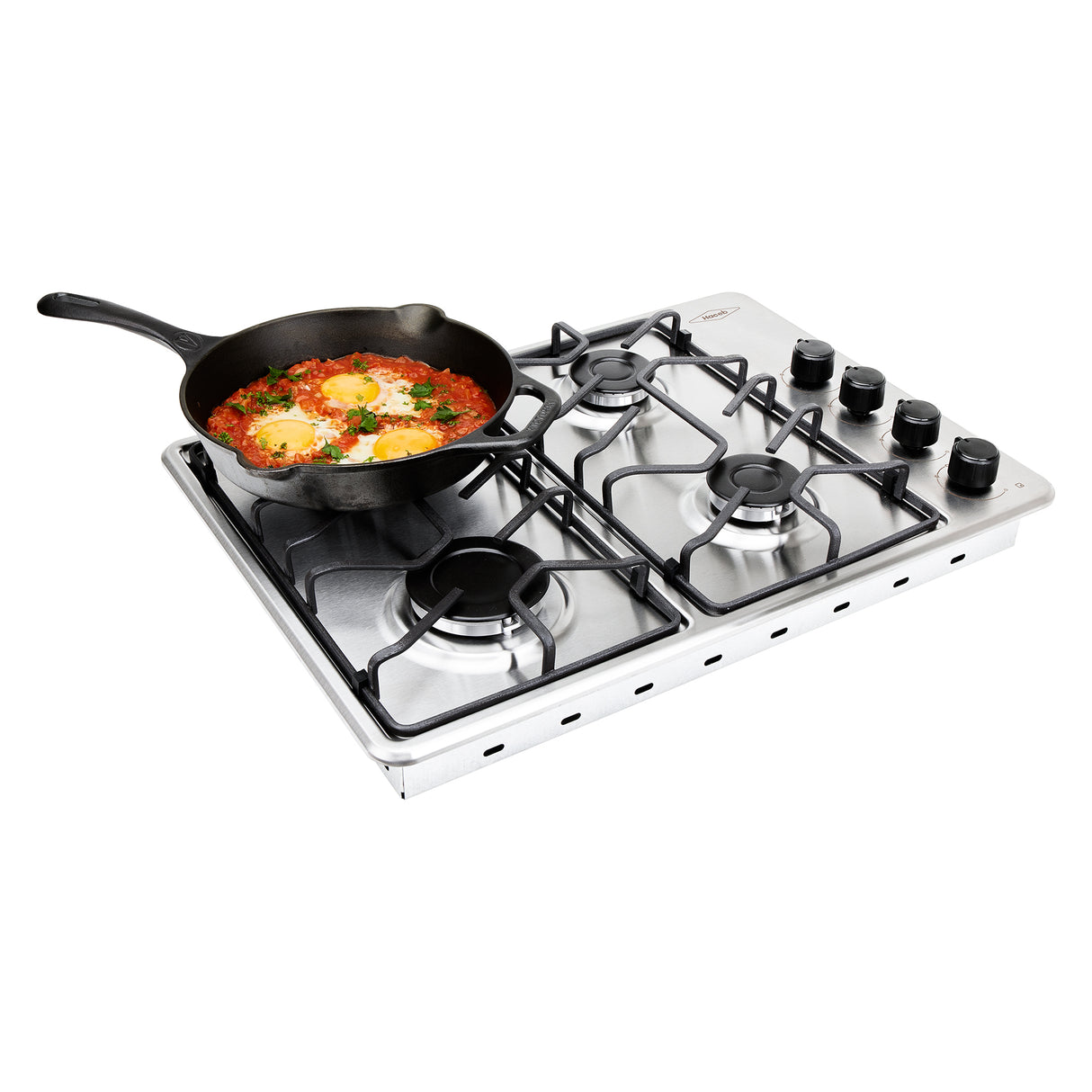 Estufa de Empotrar Haceb Tofu Platina Inox 60x43cm 110 Voltios para Gas Propano con Cuatro Quemadores