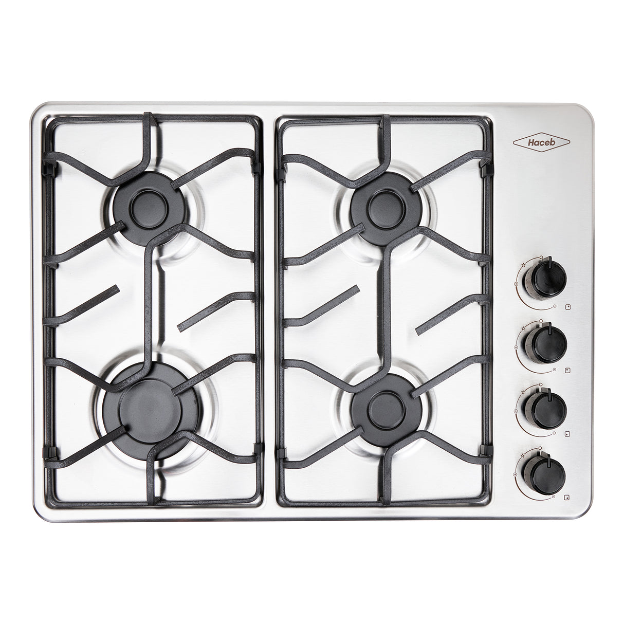 Estufa de Empotrar Haceb Tofu Platina Inox 60x43cm 110 Voltios para Gas Propano con Cuatro Quemadores