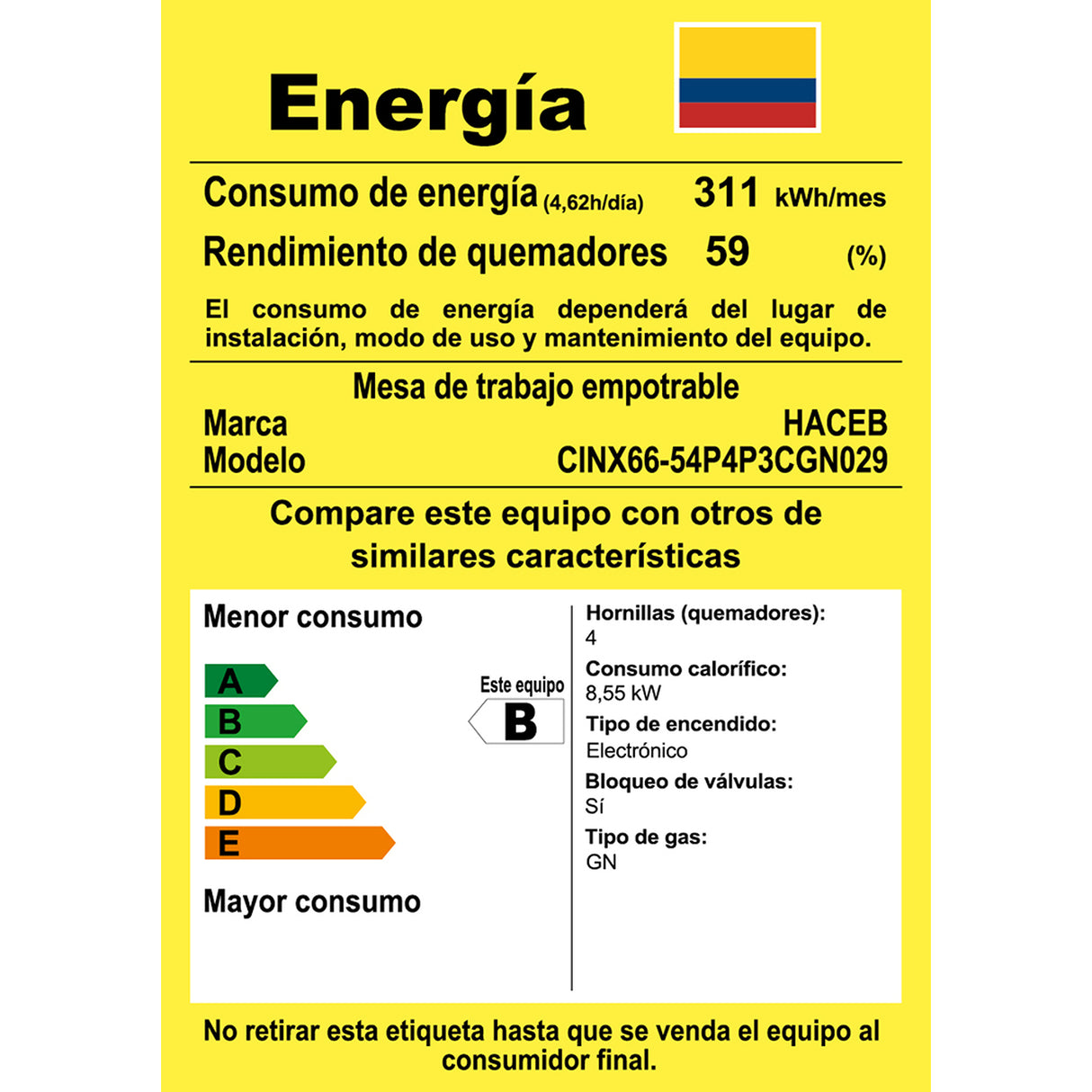 Estufa de Empotrar Haceb Triple Corona Inox 66x54cm 110 Voltios para Gas Natural con Cuatro Quemadores