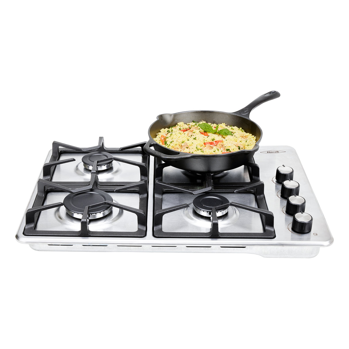 Estufa de Empotrar Haceb Tandoori Hierro Fundido Inox 60x43cm 110 Voltios para Gas Propano con Cuatro Quemadores