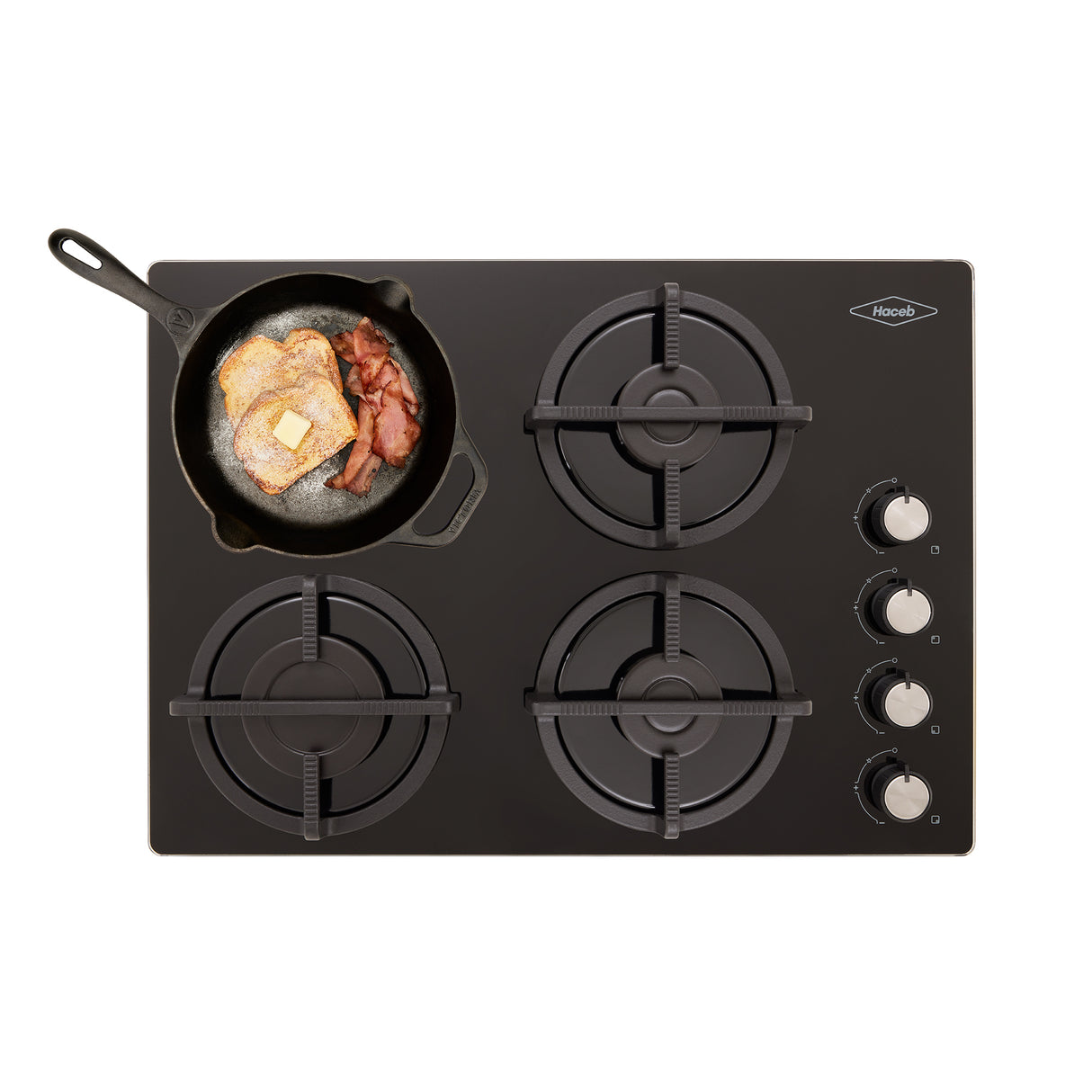 Estufa de Empotrar Haceb Cristal Negro 60x43cm 110 Voltios para Gas Propano con Cuatro Quemadores