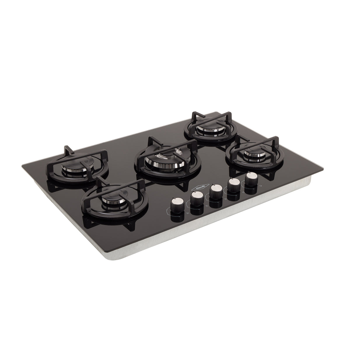 Estufa de Empotrar Haceb Cristal Negro y Plata 76x54cm 110 Voltios para Gas Natural con Cinco Quemadores