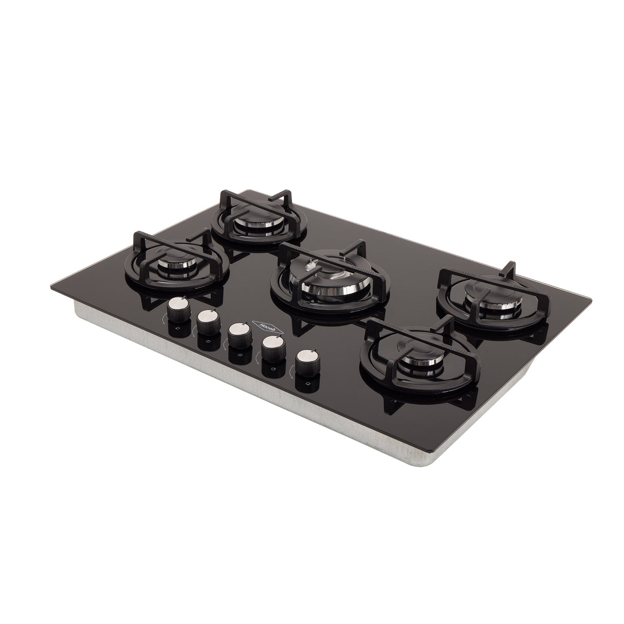 Estufa de Empotrar Haceb Cristal Negro y Plata 76x54cm 110 Voltios para Gas Natural con Cinco Quemadores