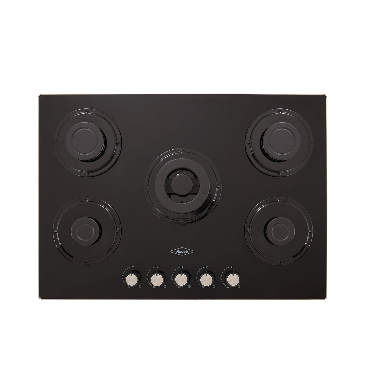 Estufa de Empotrar Haceb Cristal Negro 76x54cm 110 Voltios para Gas Natural con Cinco Quemadores