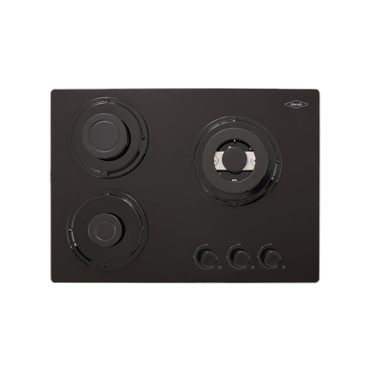 Estufa de Empotrar Haceb Cristal Negro y Plata 60x43cm 110 Voltios para Gas Natural con Tres Quemadores