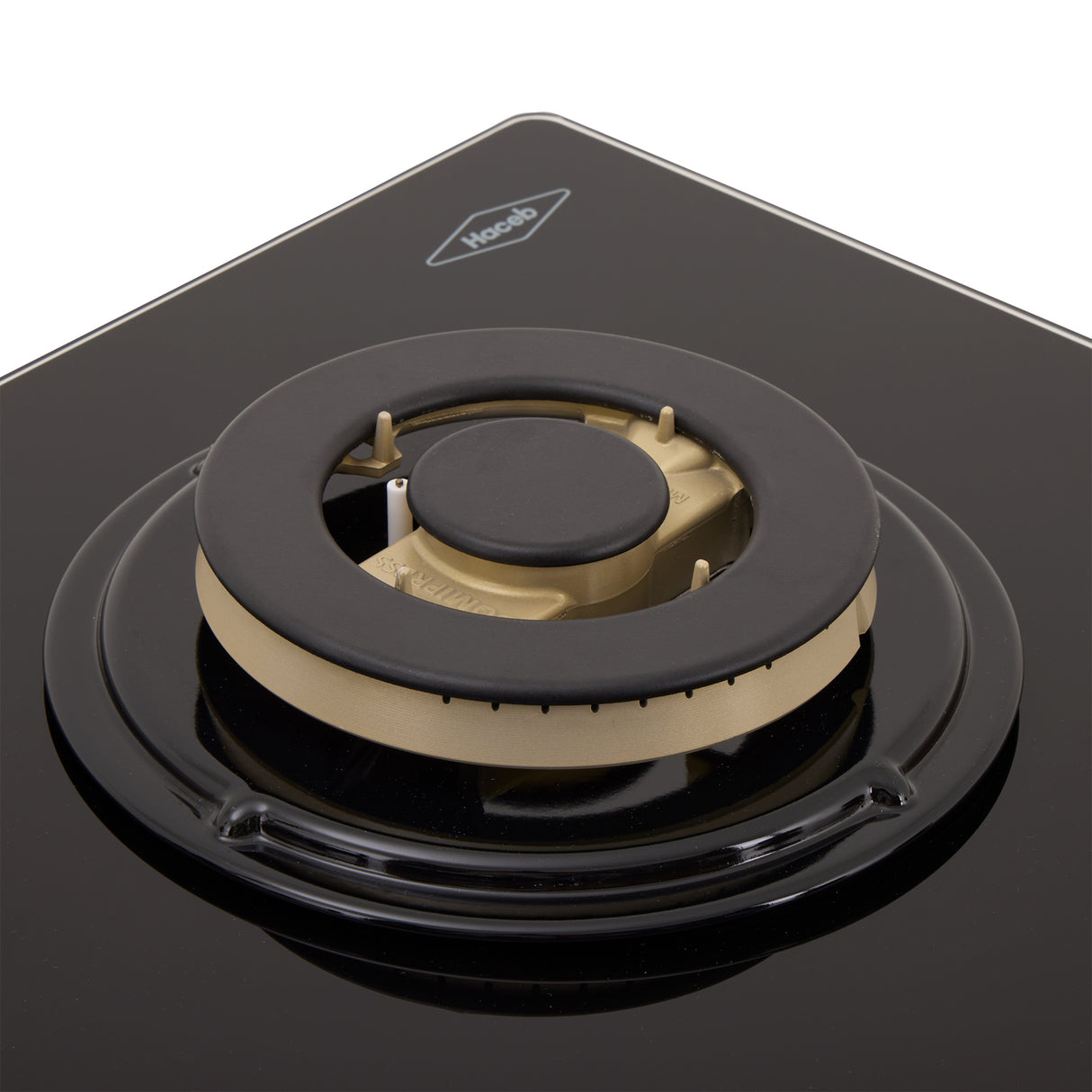 Estufa de Empotrar Haceb Cristal Negro y Oro Mate 60x43cm 110 Voltios para Gas Natural con Tres Quemadores