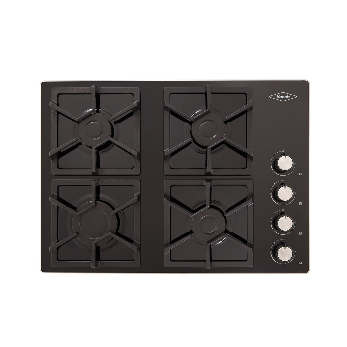 Estufa de Empotrar Haceb Cristal TA Negro 60x43cm 110 Voltios para Gas Propano con Cuatro Quemadores