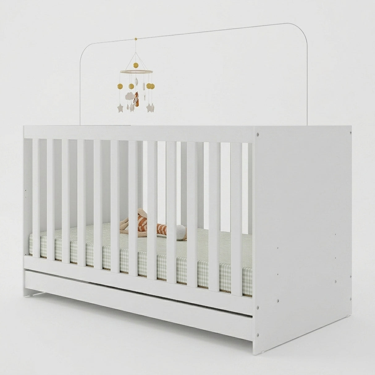 Cuna 3 en 1 Madera Clara Natural y Blanco 66x80cm para Colchón Infantil 60 X 130 Cm con Colchón y sin Cabecero