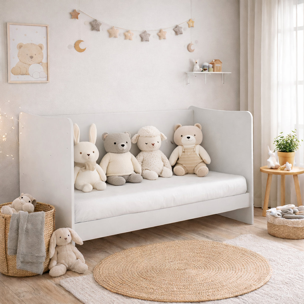 Cuna 4 en 1 Blanco 68x91cm para Colchón Infantil 60 X 130 Cm con Colchón y sin Cabecero