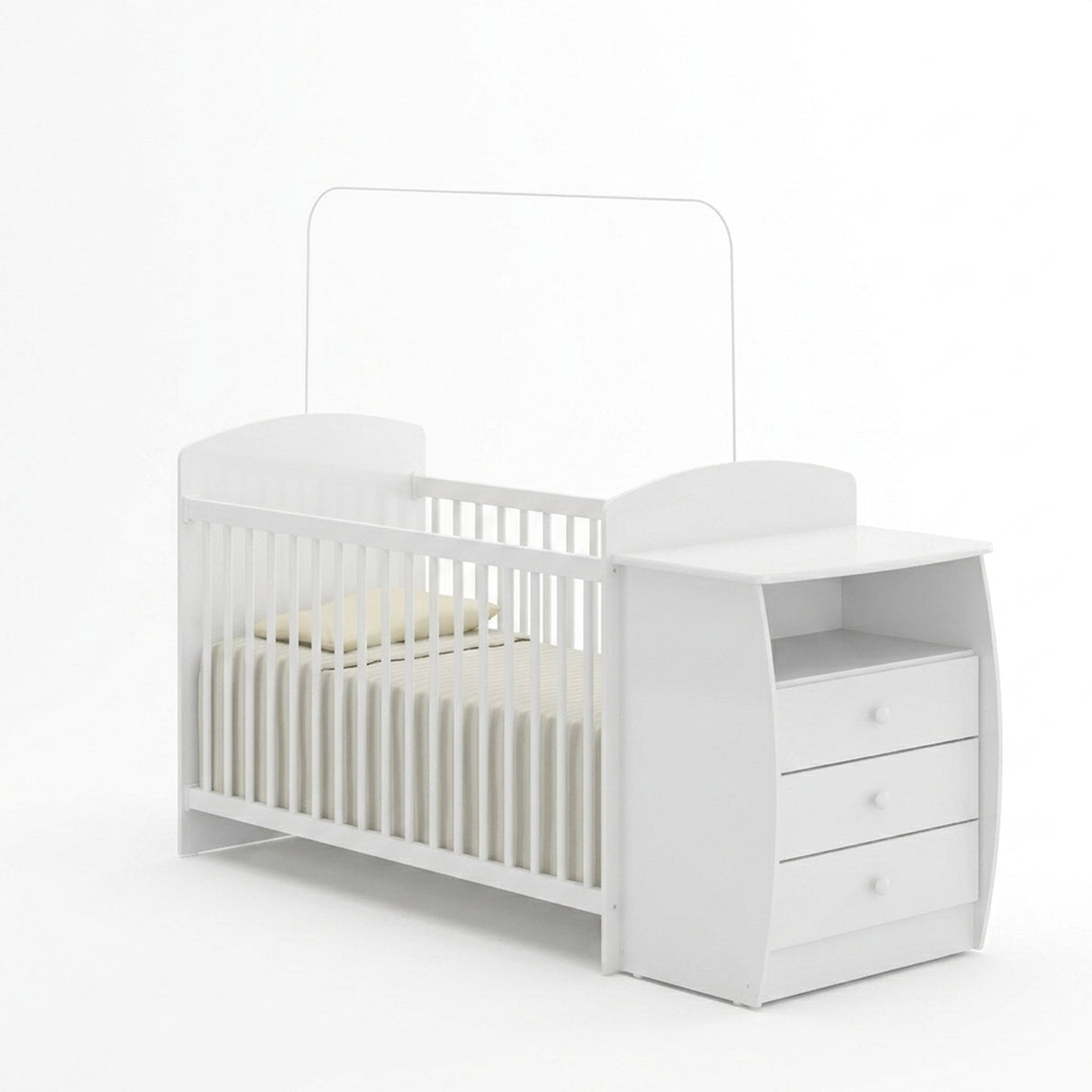 Cuna con Cómoda Blanco 68x91cm para Colchón Infantil 60 X 130 Cm con Colchón y sin Cabecero