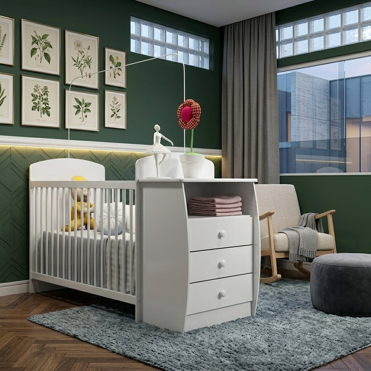 Cuna con Cómoda Blanco 68x91cm para Colchón Infantil 60 X 130 Cm con Colchón y sin Cabecero