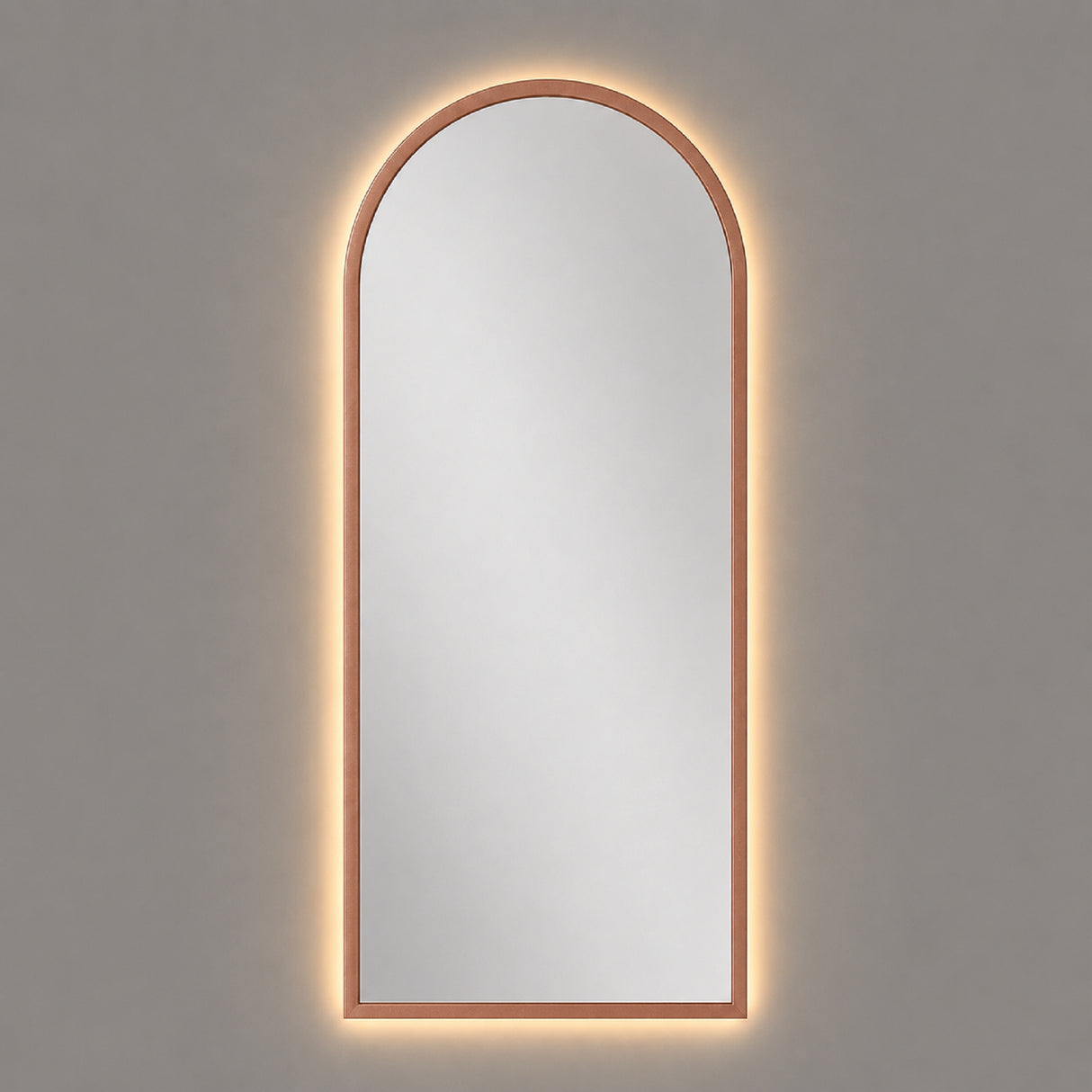 Espejo de Pared Led Oro Rosa 50x100cm de Arco Superior Luz Cálida con Marco En Madera