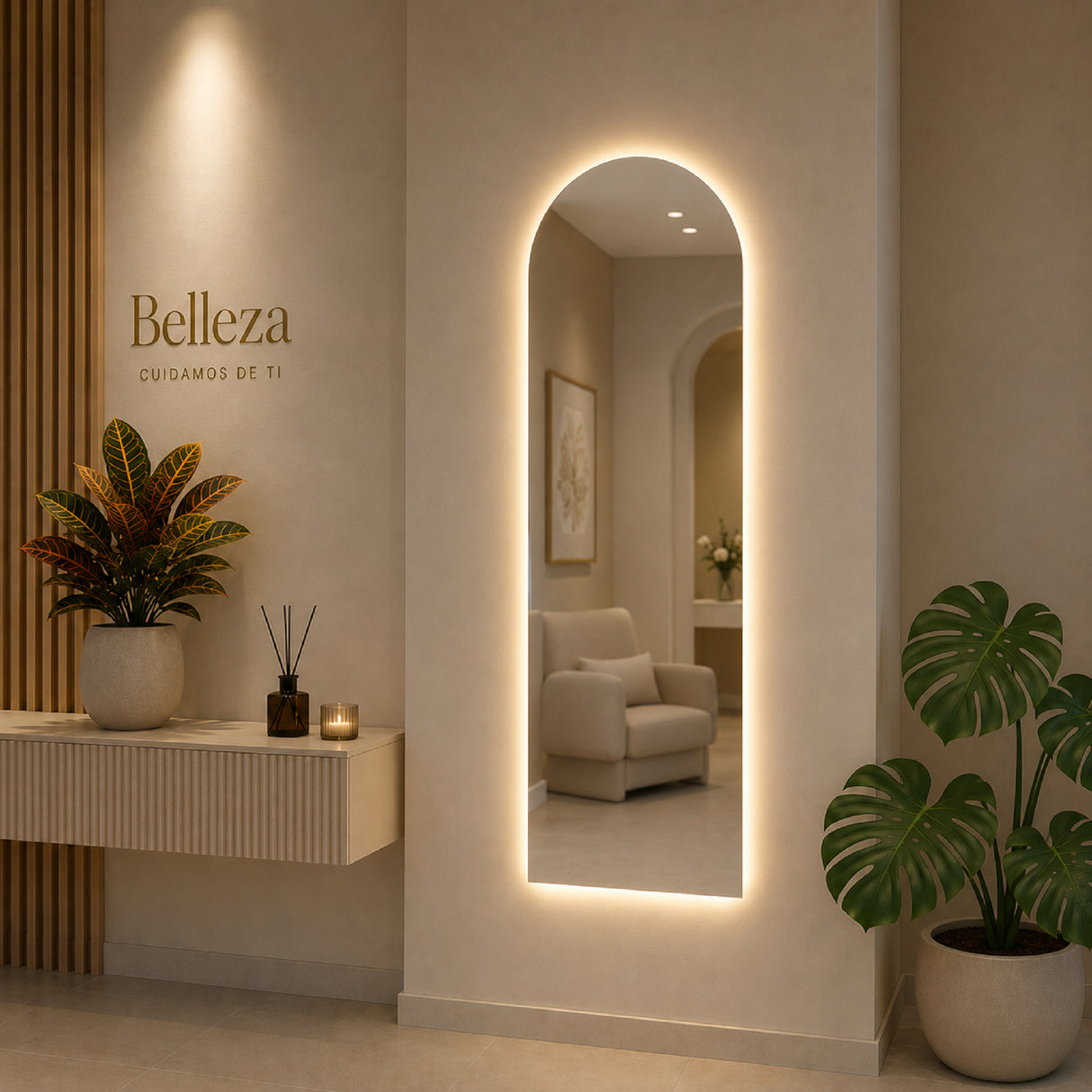 Espejo de Pared Led Verona 50x160cm de Arco Superior Luz Cálida