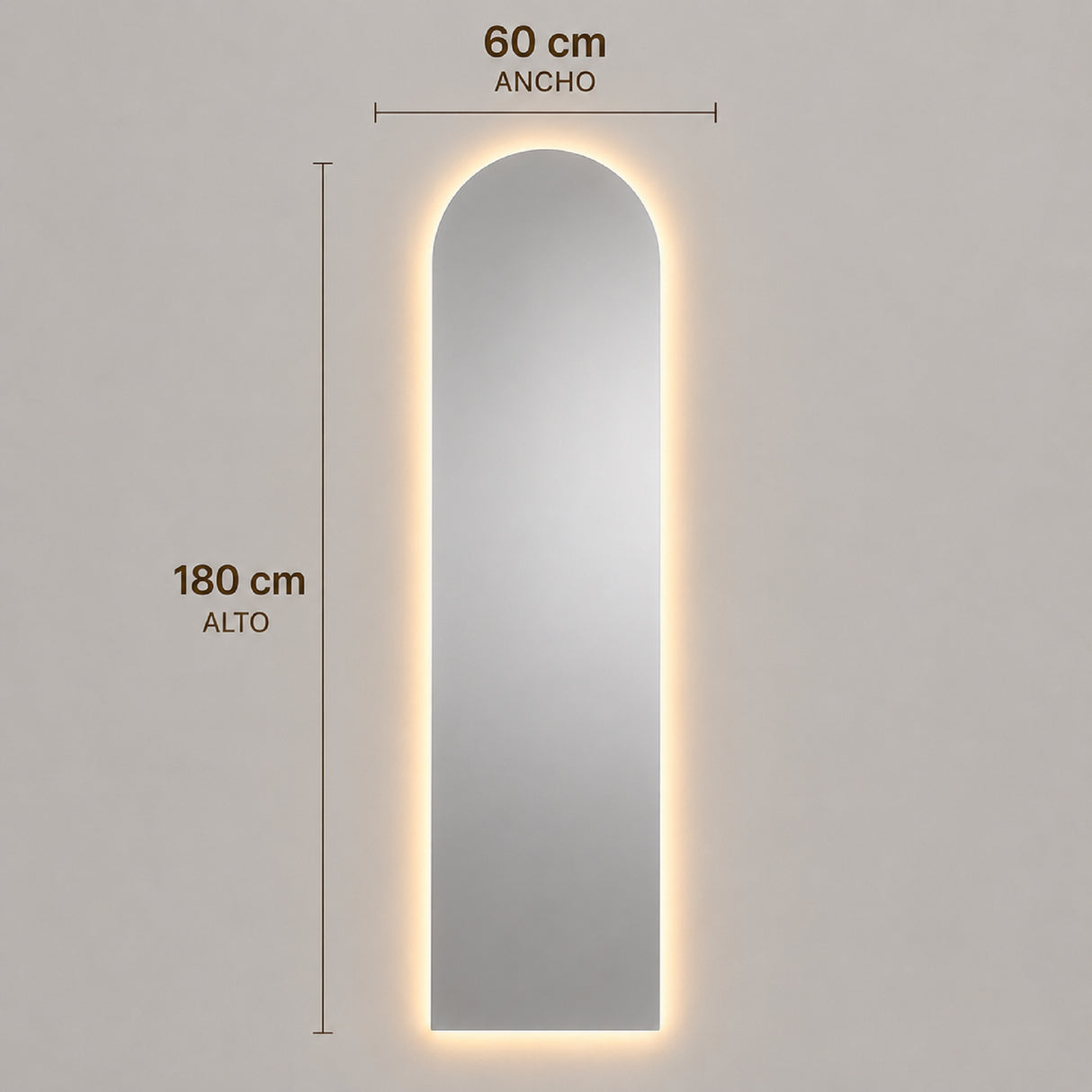 Espejo de Pared Led Verona 60x180cm de Arco Superior Luz Cálida