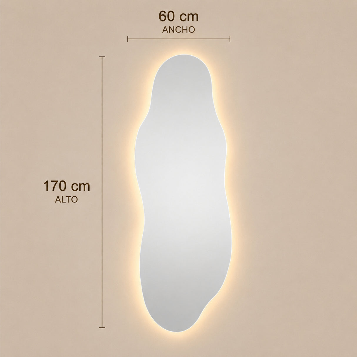 Espejo de Pared Led Bergen 60x170cm Asimetrico Luz Cálida