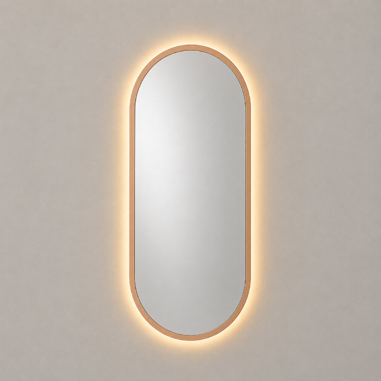 Espejo de Pared Led Oro Rosa 50x100cm Ovalado Luz Cálida con Marco En Madera
