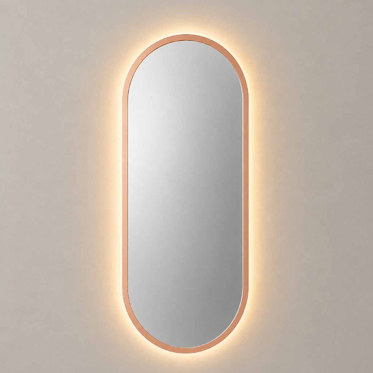Espejo de Pared Led Oro Rosa 60x120cm Ovalado Luz Cálida con Marco En Madera