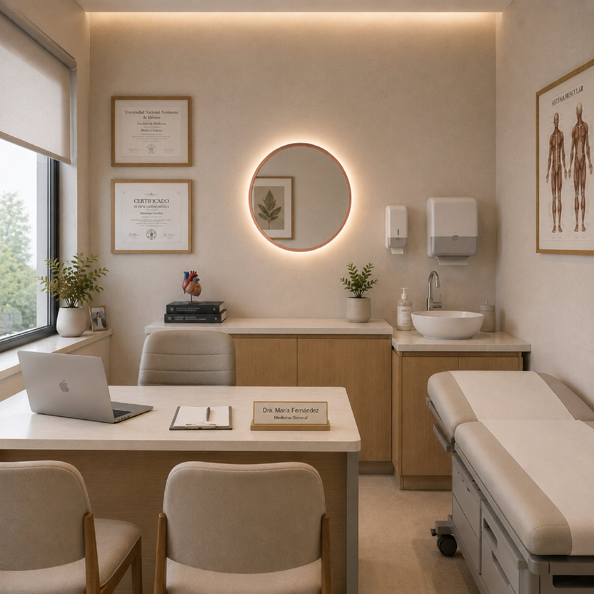 Espejo de Pared Led Oro Rosa 40x40cm Redondo Luz Cálida con Marco En Madera