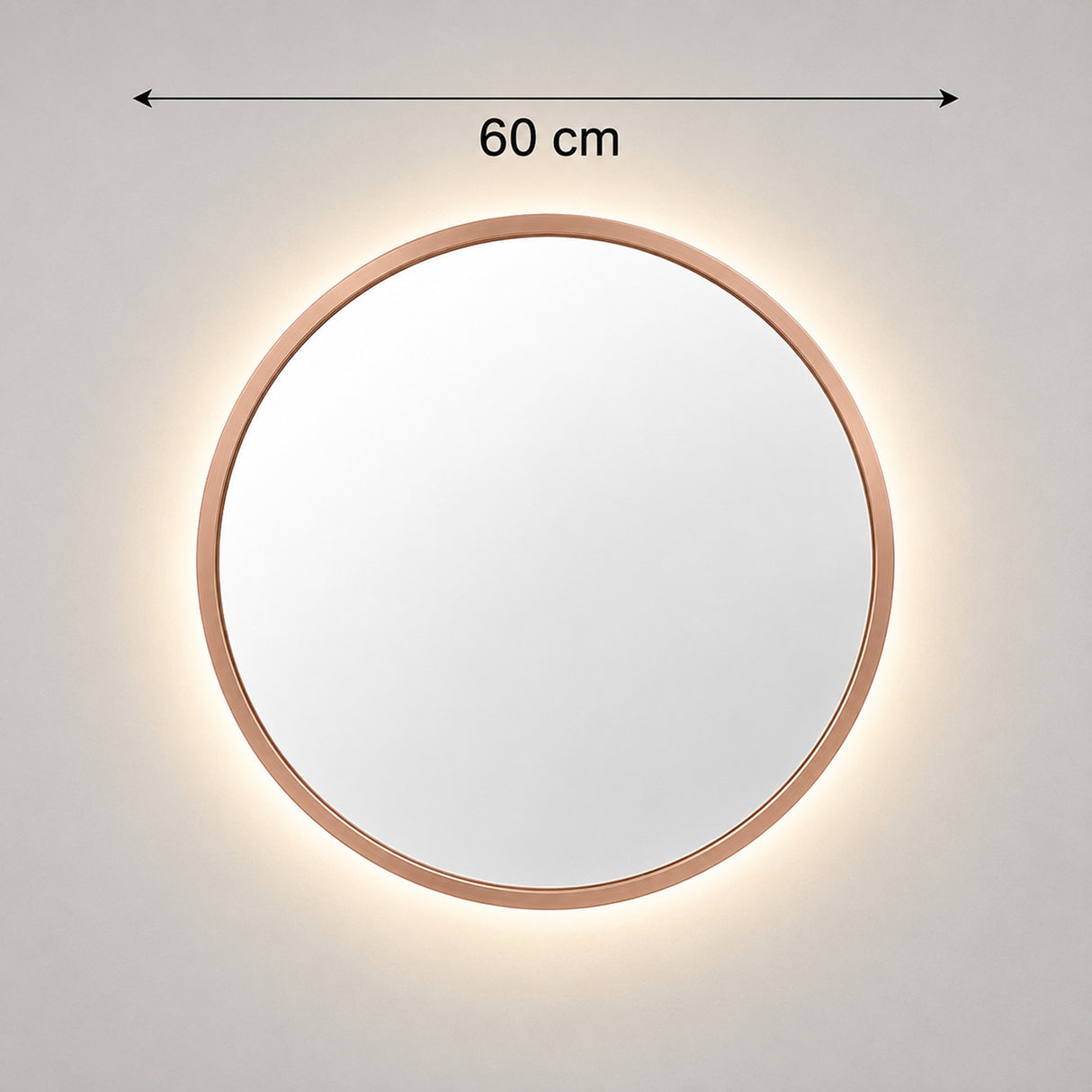 Espejo de Pared Led Oro Rosa 60x60cm Redondo Luz Cálida con Marco En Madera