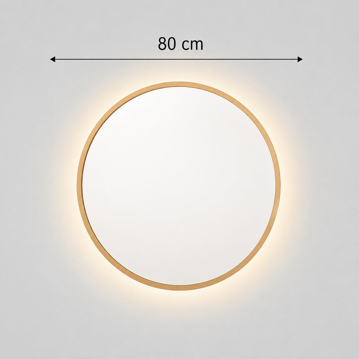Espejo de Pared Led Dorado 80x80cm Redondo Luz Cálida con Marco En Madera