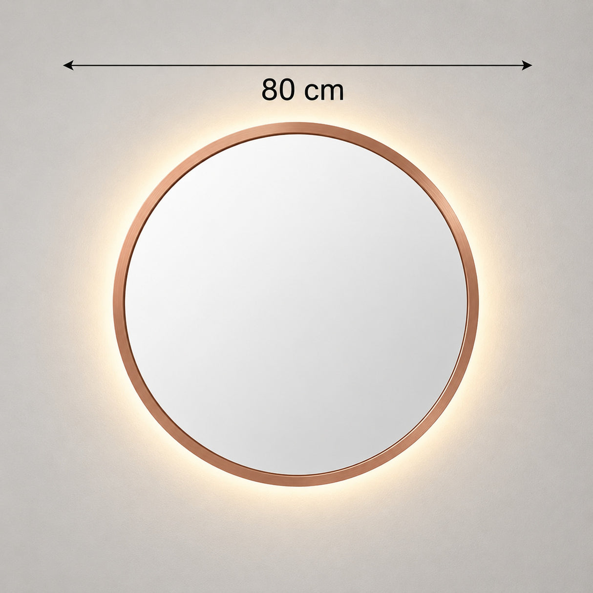 Espejo de Pared Led Oro Rosa 80x80cm Redondo Luz Cálida con Marco En Madera