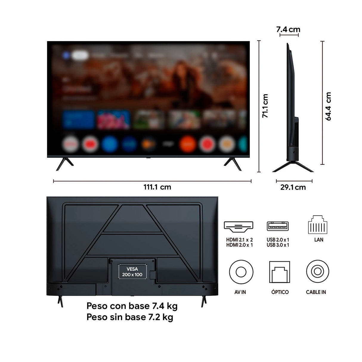 Televisor Kalley Google TV LED Negro 4K 2160P 111.1x71.07cm de 50" Pulgadas Smart con Wifi y Bluetooth