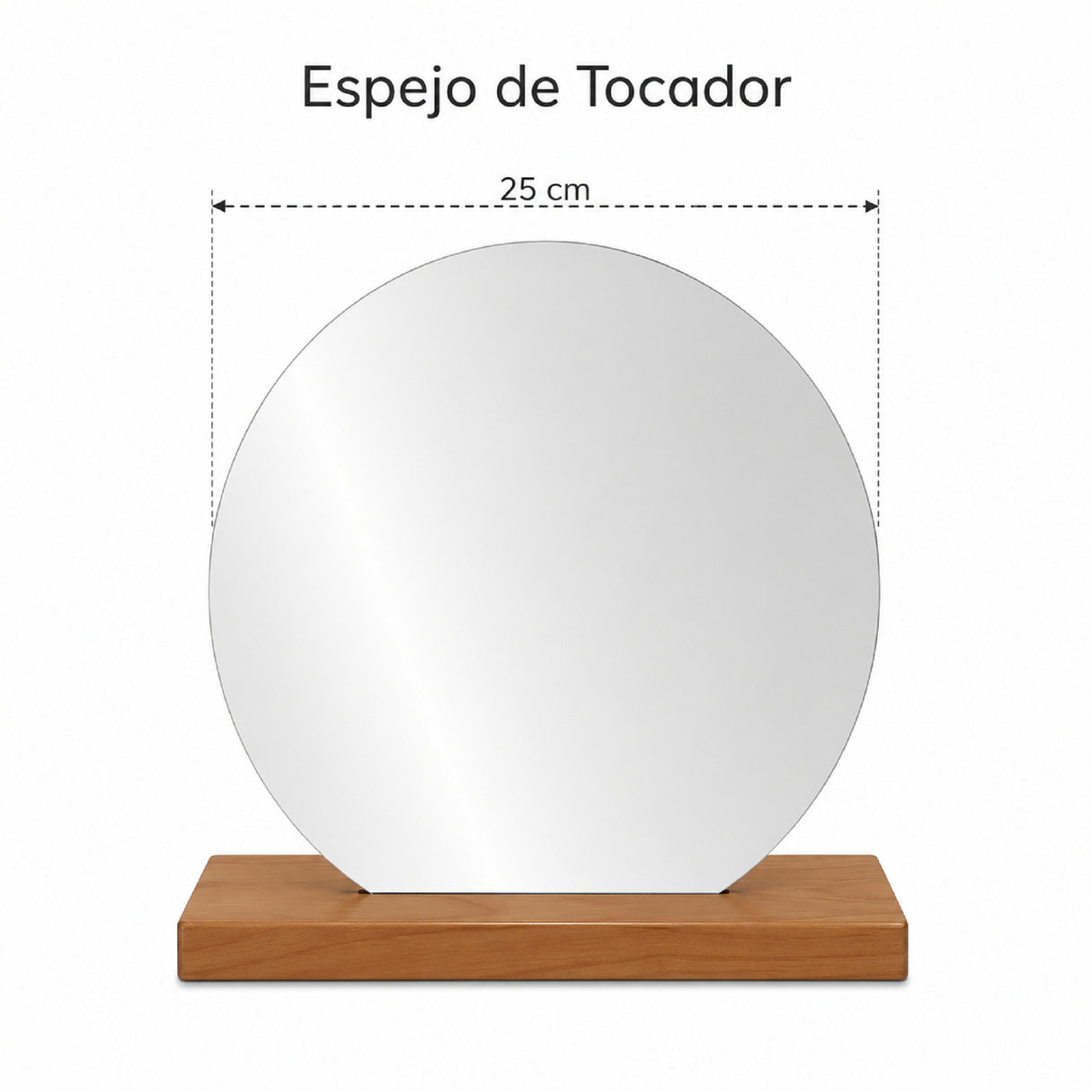 Espejo de Tocador 25x25cm Redondo con Base de Madera Color Caoba