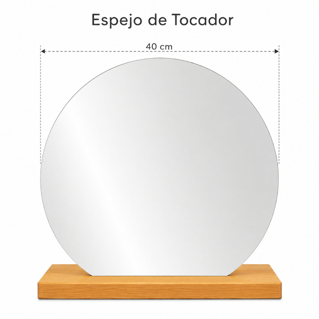 Espejo de Tocador 40x40cm Redondo con Base de Madera Color Natural