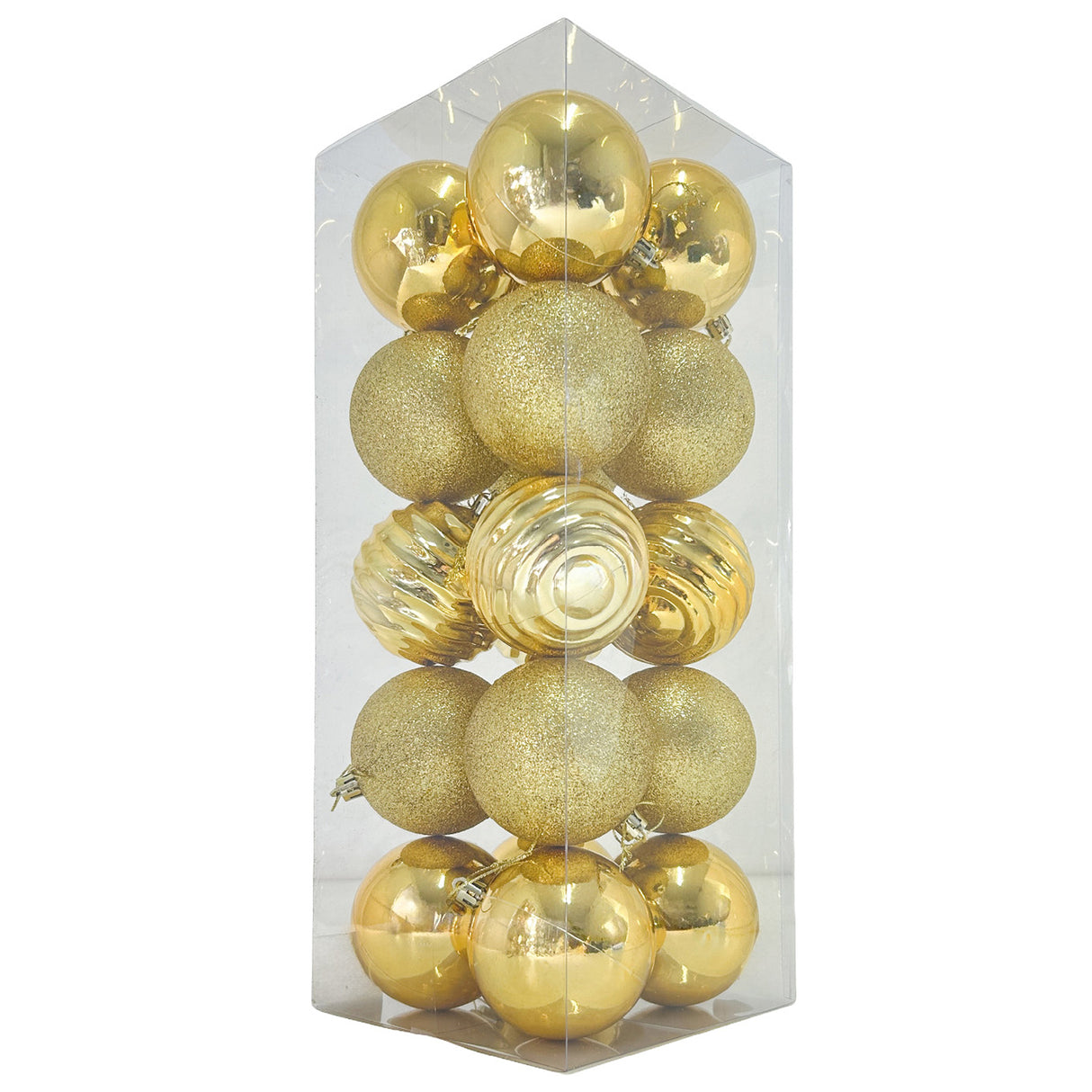 Estuche X 20 Bolas Navideñas Troquelada Dorado 8x8cm con Acabado Mixto Reutilizable