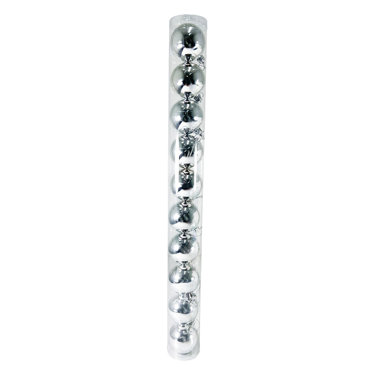 Tubo X 10 Bolas Navideñas Brillante Plata 6x6cm con Acabado Brillante Reutilizable