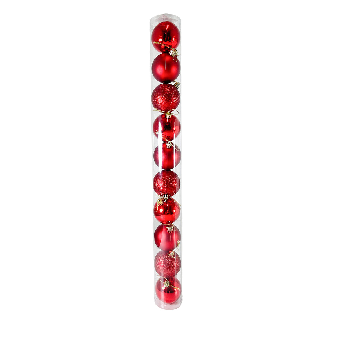 Tubo X 10 Bolas Navideñas Combinada Rojo 6x6cm con Acabado Mixto Reutilizable
