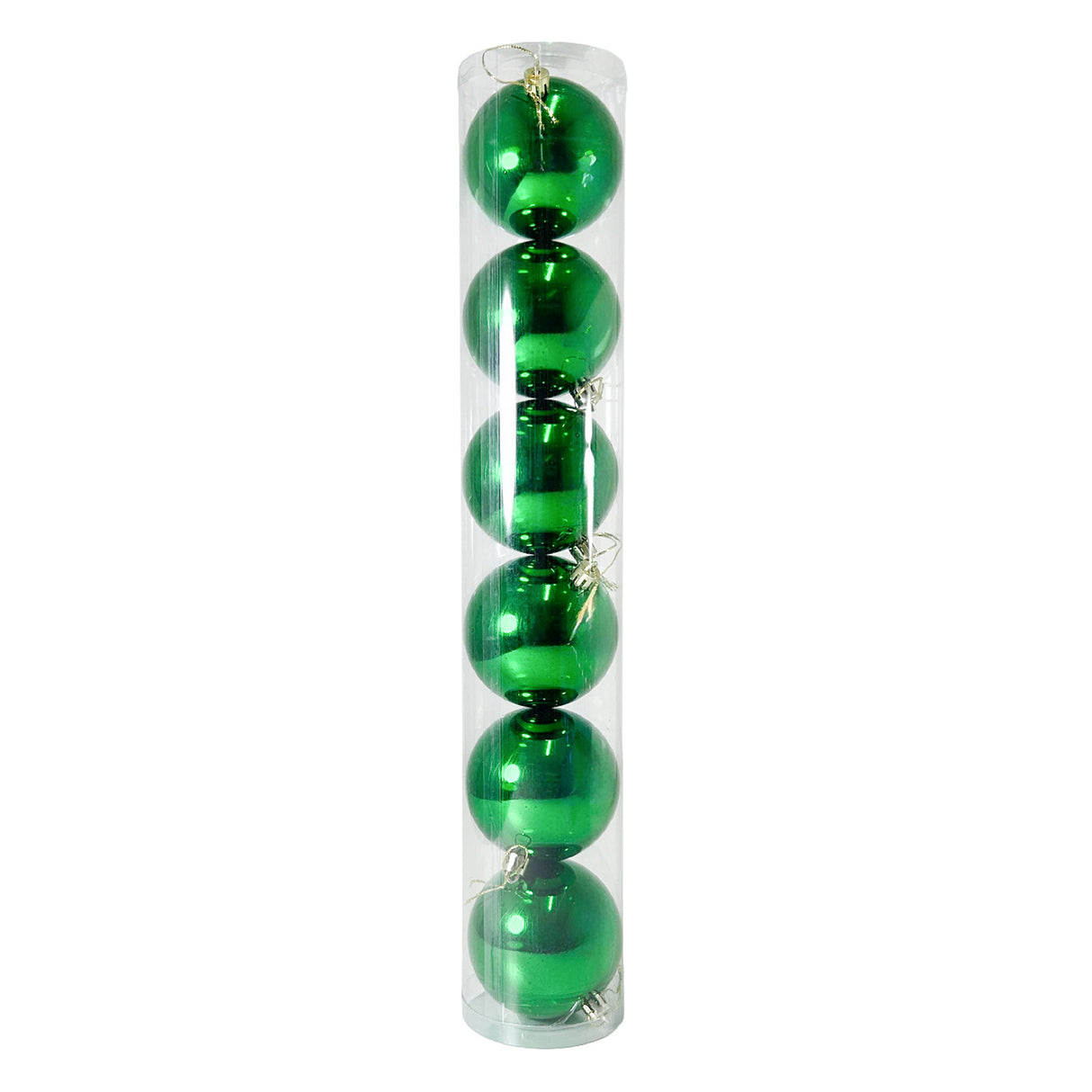 Tubo X 6 Bolas Navideñas Brillante Verde 8x8cm con Acabado Brillante Reutilizable