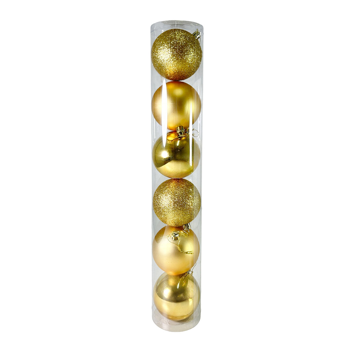 Tubo X 6 Bolas Navideñas Combinada Dorado 8x8cm con Acabado Mixto Reutilizable