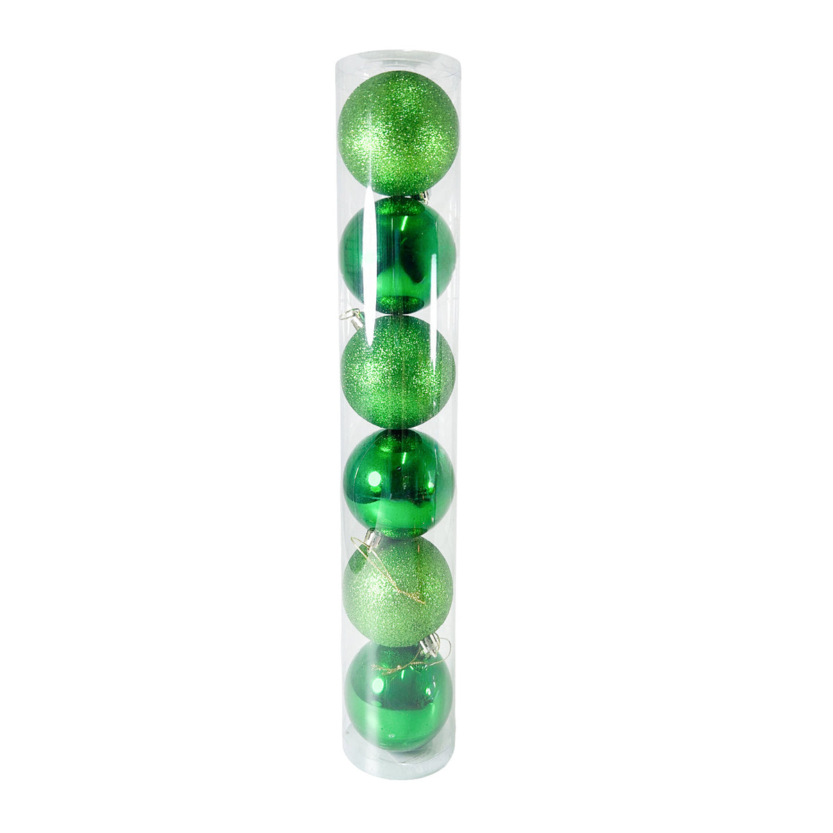 Tubo X 6 Bolas Navideñas Combinada Verde 8x8cm con Acabado Mixto Reutilizable