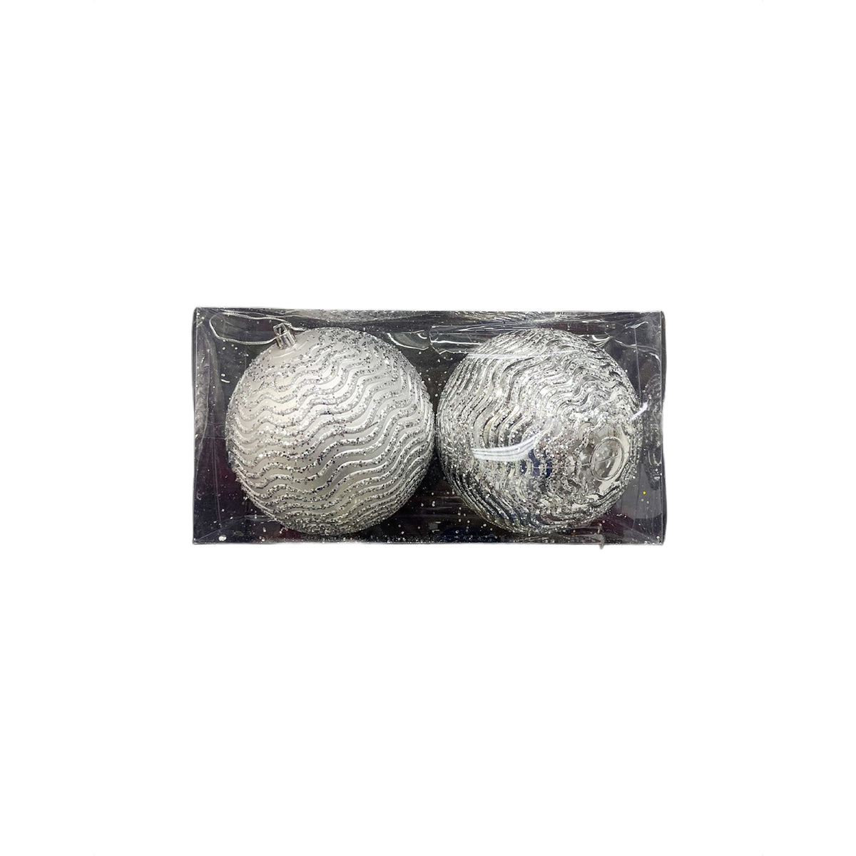 Bola Navideña X 2 Unidades Ondas Plata 12x12cm con Acabado Brillante Reutilizable