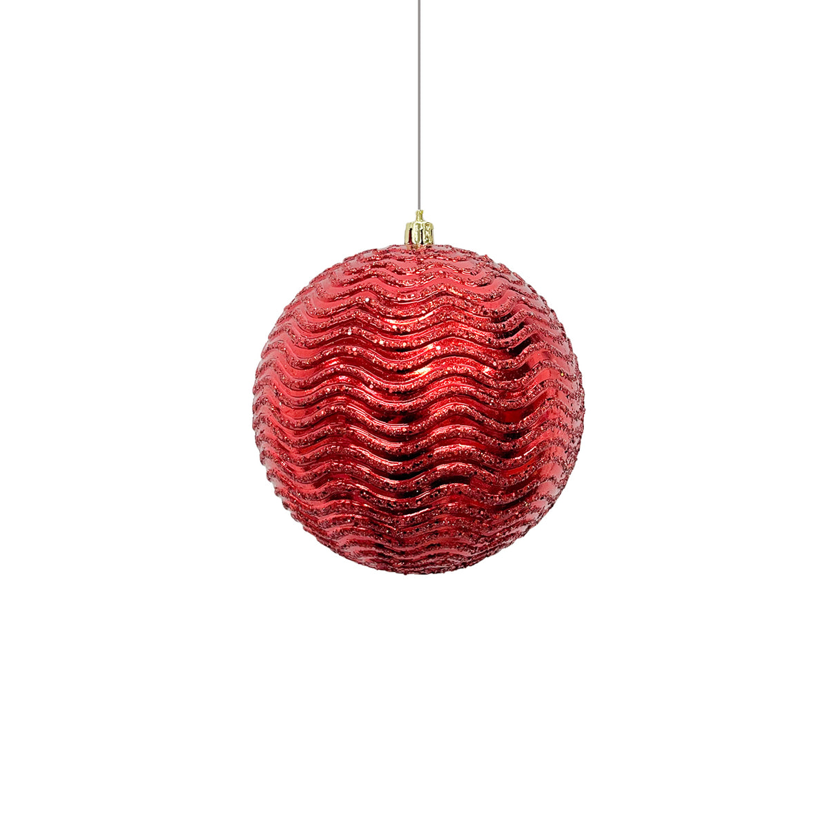Bola Navideña X 2 Unidades Ondas Rojo 12x12cm con Acabado Brillante Reutilizable