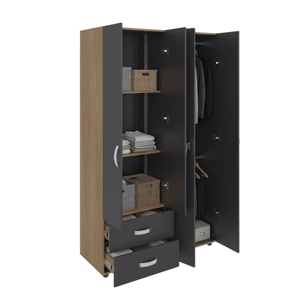 Closet Ankora Fresno Europeo y Wengue 120x200cm con Cuatro Puertas y Dos Cajones