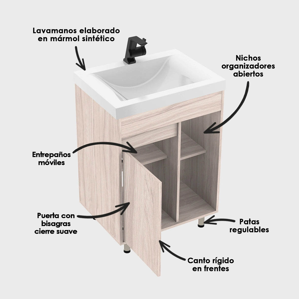 Kit Mueble con Lavamanos Siena Soder Mali y Blanco 61.8x47.4cm Individual con Dos Cajones
