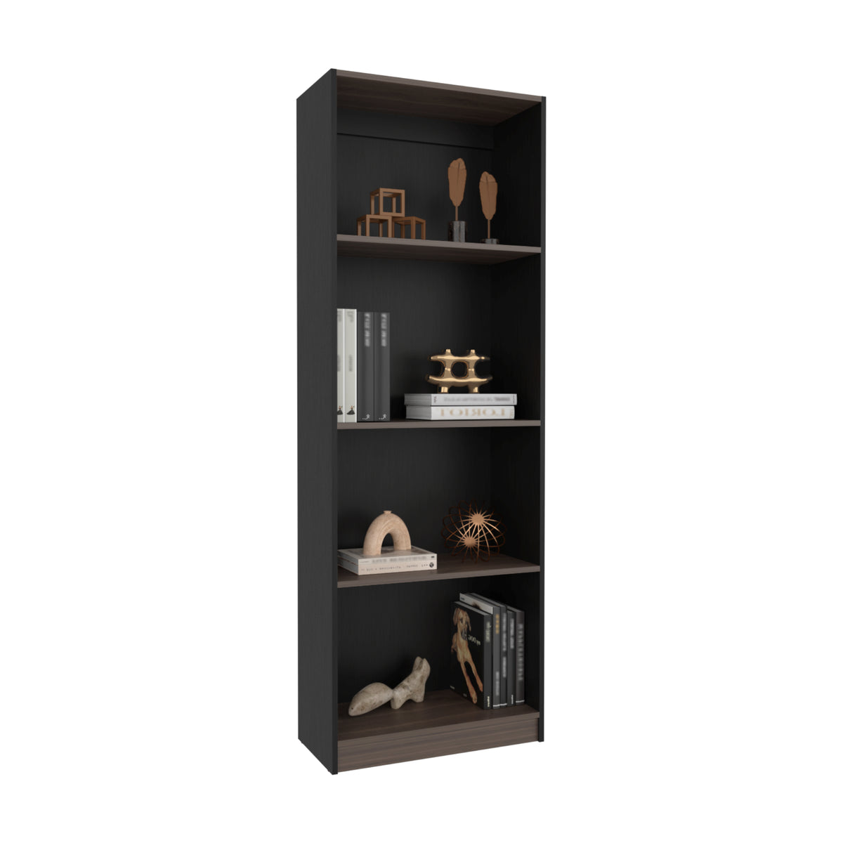 Estante Home E1 Wengue y Milan 62.8x180.6cm Rectangular con Cuatro Compartimientos y con Tres Entrepaños