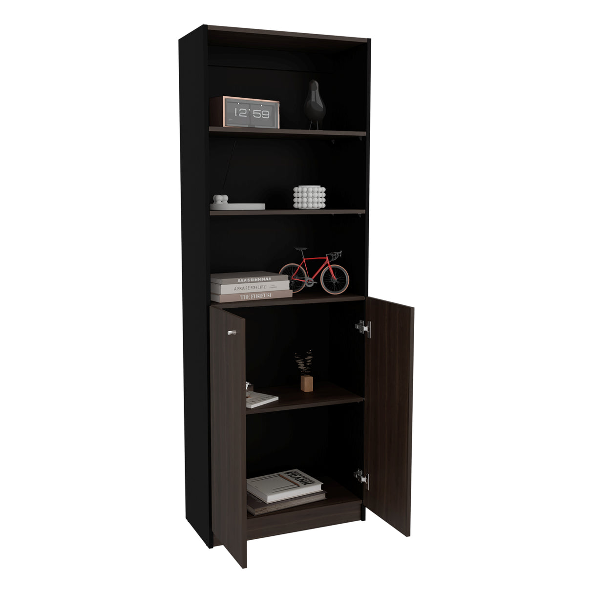 Estante Home E4 Wengue y Milan 62.8x180.6cm Rectangular con Tres Compartimientos y con Tres Entrepaños